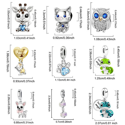 Charms aus 925er-Sterlingsilber mit Tierhantel, niedlicher rosa Hund, Perlen, passend für DIY-Armbänder, Armreifen, Geschenk von hochwertigem Schmuck