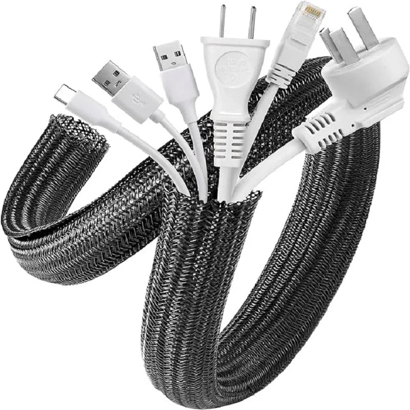 5//3/1M geflochtene Kabelhülse aus PET-Nylon, Kabelgehäuse, Kabelhülsen, Draht für Schreibtisch, PC, TV, Kabelschutz, Kabelwickelabdeckung
