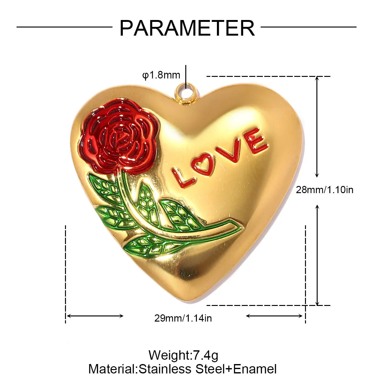 3 Stück/Set Modische Edelstahl Rosen-Blumen DIY Ohrring-Anhänger Herzförmige Halsketten-Anhänger Damen Böser-Blick-Schmuck Großhandel