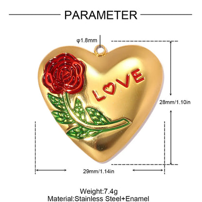 3 Stück/Set Modische Edelstahl Rosen-Blumen DIY Ohrring-Anhänger Herzförmige Halsketten-Anhänger Damen Böser-Blick-Schmuck Großhandel