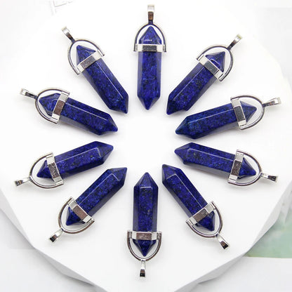 24 stücke Natürliche Stein Achate Quarz Kristall Anhänger Für Halskette Charme Fluorit Sechseckigen Anhänger DIY Schmuck Machen Zubehör