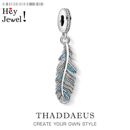 Mode Neue 925 Sterling Silber Feder Blau Anhänger Charme Für Frauen Männer Trendy Zubehör Herstellung