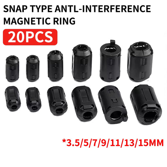 20 Stück Magnetring-Ferritfilter, störungsfrei, abnehmbarer EMC-Innendurchmesser 3,5 mm, 5/7/9/11/13/15 mm