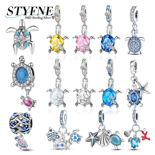 Charm-Charm aus 925er-Sterlingsilber, polychromatischer Zirkon, Sternschildkröte, Seestern-Charms, passend für Original-Armbänder, edler Schmuck, Weihnachtsgeschenk