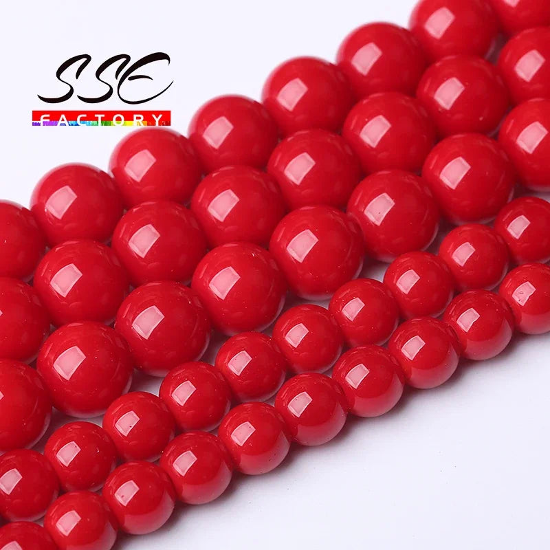 Großhandel Rote Koralle Stein Perlen Für Schmuck Machen Runde Lose Spacer Perlen Diy Armbänder Halskette Zubehör 4 6 8 10 12mm 15"