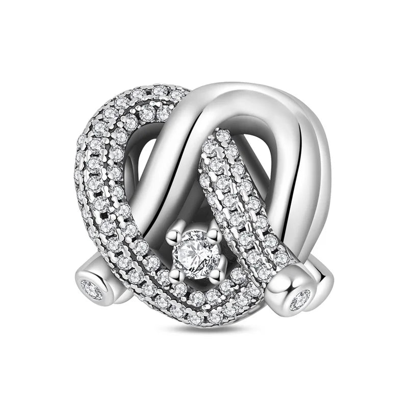 Romantische Schleifenperlen aus 925er-Sterlingsilber und herzförmiger, unendlicher baumelnder Charm, passend für Armbänder, schöne Schmuck-Accessoires, Geschenke