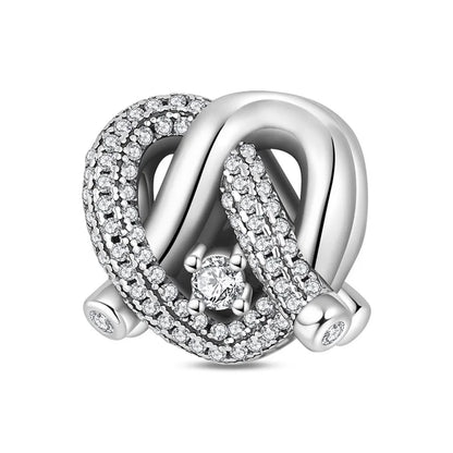 Romantische Schleifenperlen aus 925er-Sterlingsilber und herzförmiger, unendlicher baumelnder Charm, passend für Armbänder, schöne Schmuck-Accessoires, Geschenke