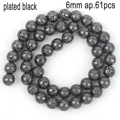 Schwarze vulkanische Lavagesteinperlen, Mineralperlen, Charms, Rohrwürfel, runde geometrische Formperlen für Schmuckherstellung, DIY-Armband
