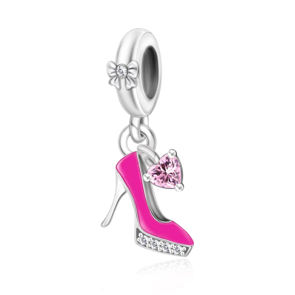 Klassische rote High Heels und goldene Turnschuhe aus 925er-Sterlingsilber, Fußball-Trophäe, baumelnder Charm, passend für Armbänder, Boutique-Schuhserie, Geschenke