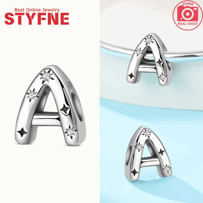 Charms aus 925er Silber, Buchstaben-Serie, Sternenlicht-Buchstaben, glänzende Zirkon-Perlen, passend für Armbänder, Zubehör, Schmuckherstellung, edler Schmuck, Geschenk