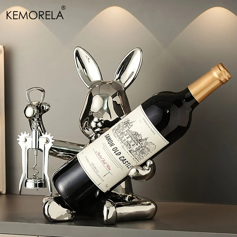 KEMORELA Hasen-Weinregal-Halter, 1 Stück, Champagner-Präsentationsständer, dekoratives Schreibtisch-Ornament für Zuhause, Weinschrank, Bar, Weinkeller