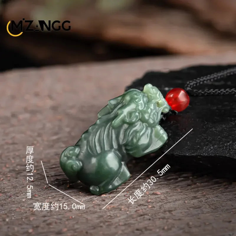 Natürliches altes Material Hetian Jade blaue Jade hand geschnitzte mutige Anhänger Mode Jade ziehen Reichtum Anhänger Männer und Frauen Halskette