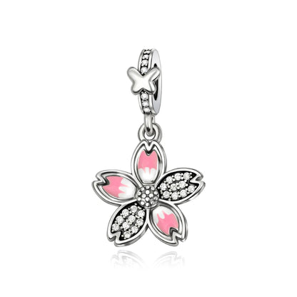 Bunter Schmetterlingsanhänger aus 925er-Sterlingsilber mit Blumen, Perlen, Käfer und Marienkäfer, passend für Armbänder, exquisite Anhänger-Geschenke