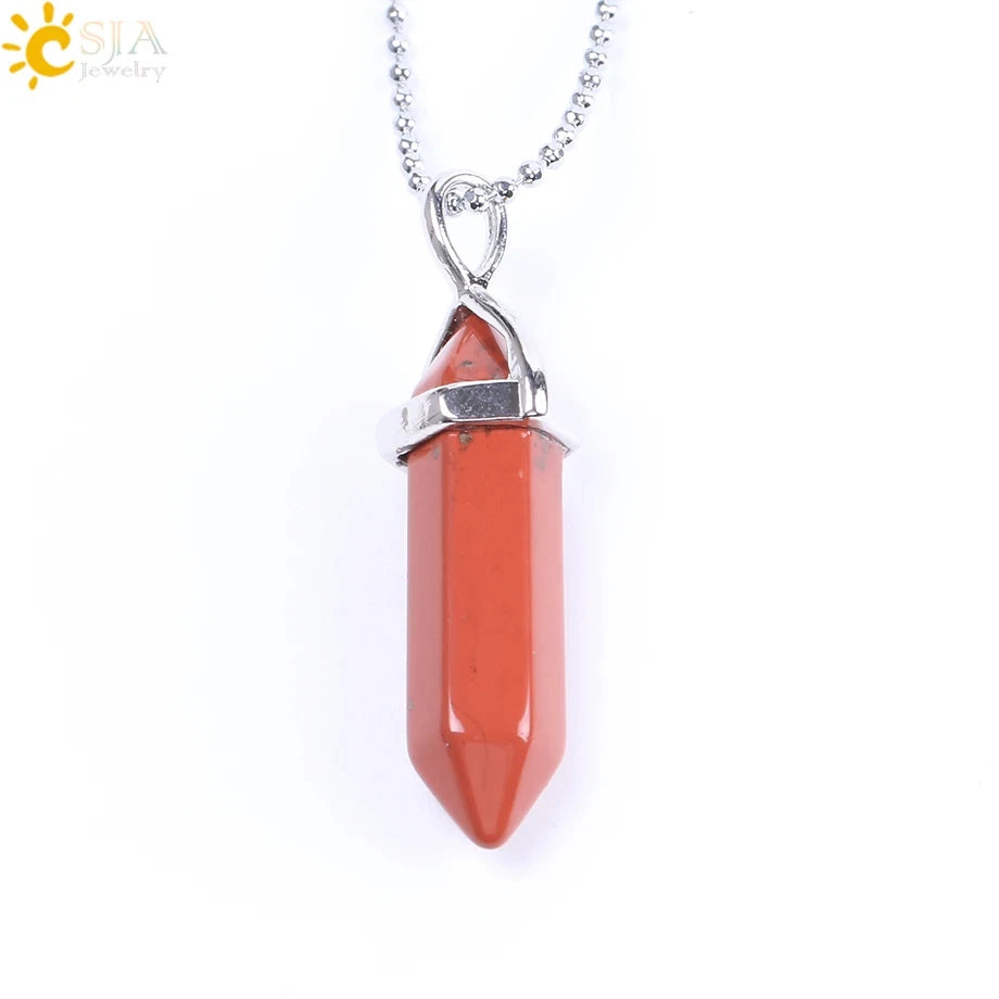 CSJA Sechseckige Kugel Kristall Halsketten Natürlicher Edelstein Quarz Halskette Anhänger Chakra Amethysten Rosa Quarz Lapislazuli G957