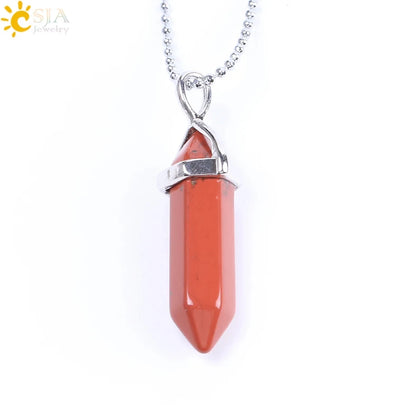 CSJA Sechseckige Kugel Kristall Halsketten Natürlicher Edelstein Quarz Halskette Anhänger Chakra Amethysten Rosa Quarz Lapislazuli G957