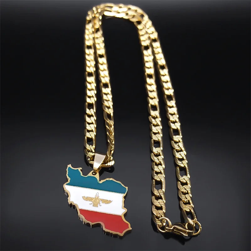 Iran Karte National flagge Anhänger iranische Halskette für Frauen Männer Edelstahl Gold Farbe Hip Hop Halsketten Schmuck Geschenk n3459s05