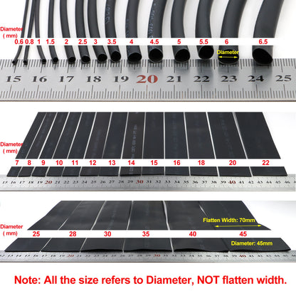 1/2/3/5 m 2:1 Schrumpfschlauch Wrap Schwarz Durchmesser 0,6 ~ 210 mm Isolierter Polyolefin-Thermoschlauch DIY Drahtreparatur Kabelschutz
