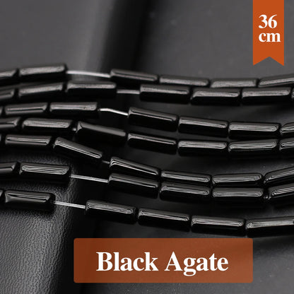 4 x 13 mm natürliche schwarze Achatperlen, zylindrischer natürlicher Achatstein, lose Distanzperlen für die Herstellung von DIY-Schmuck, Halskette, Armband