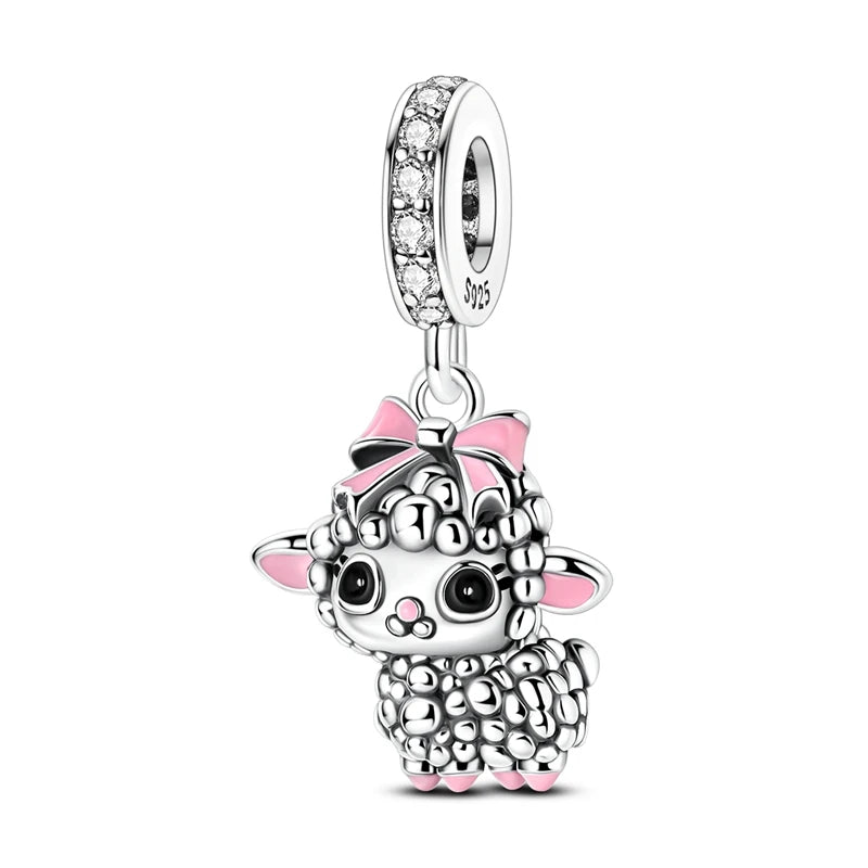 925 Sterling Silber Tier-Serie Charms Perlen Schaf Elefant Tiger Eule Anhänger Passend für Original-Armband DIY Frauen Geschenk