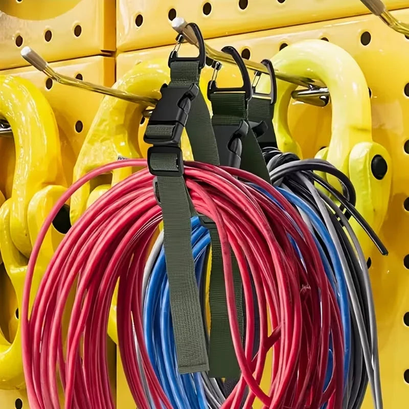 50cm Schwarzer Verstellbarer Kabelorganisator mit 3-Achsen-Schnalle - Robuster Aufbewahrungsgurt für Werkstatt- und Garagenorganisation