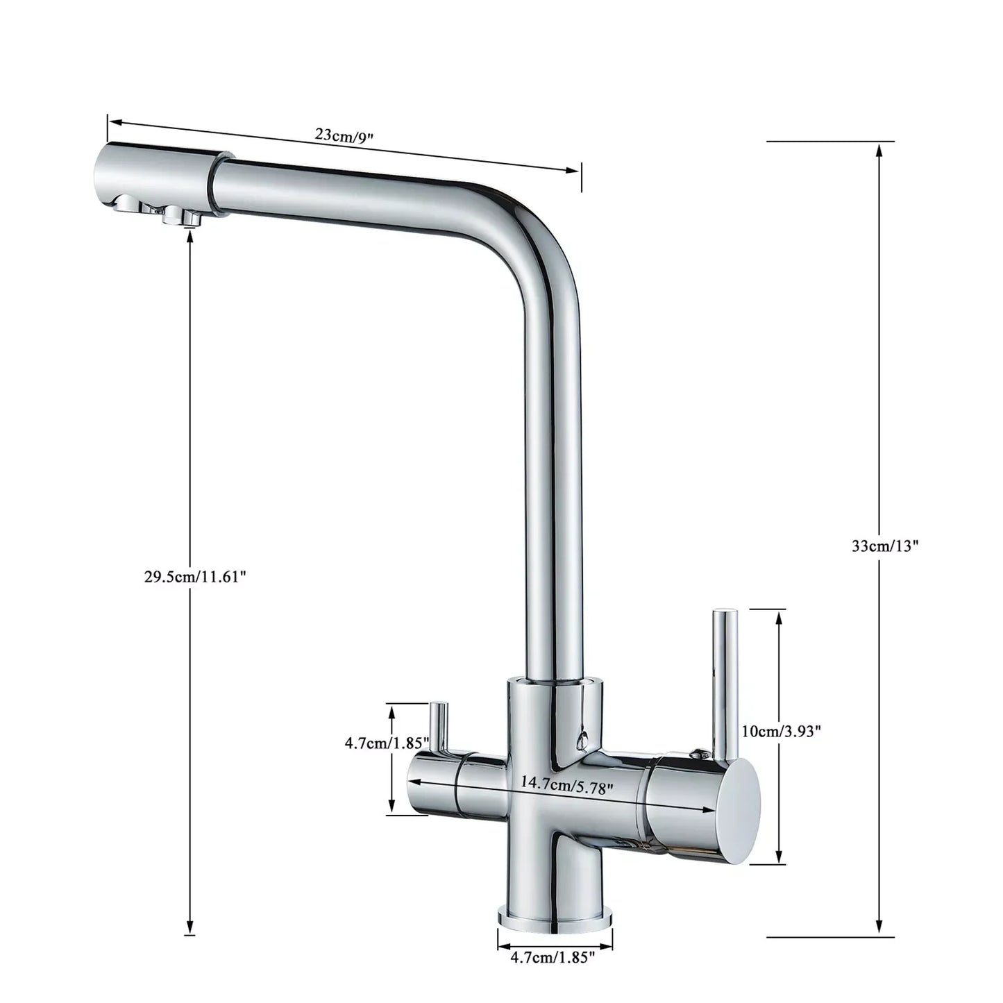 Chrom Messing Reines Wasser Küche Wasserhahn Dual Griff Heißes und Kaltes Trinkwasser 3-weg Filter Küche Gereinigte Mischbatterien