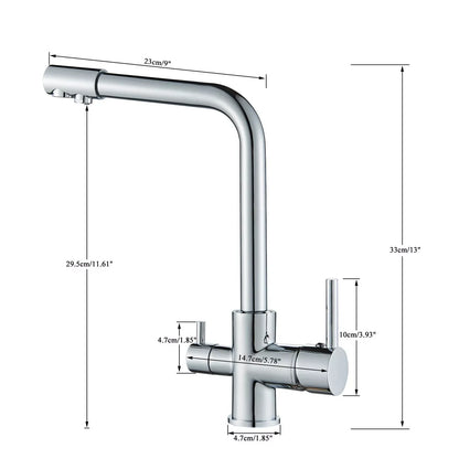 Chrom Messing Reines Wasser Küche Wasserhahn Dual Griff Heißes und Kaltes Trinkwasser 3-weg Filter Küche Gereinigte Mischbatterien