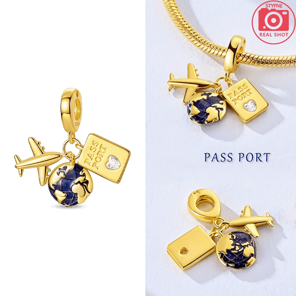Original 925 Silber Gold Glühwürmchen Grün Leuchtender Anhänger Flugzeug Erde Rosa Parfüm Flasche Perlen Fit Armband Schmuck Diy Frauen