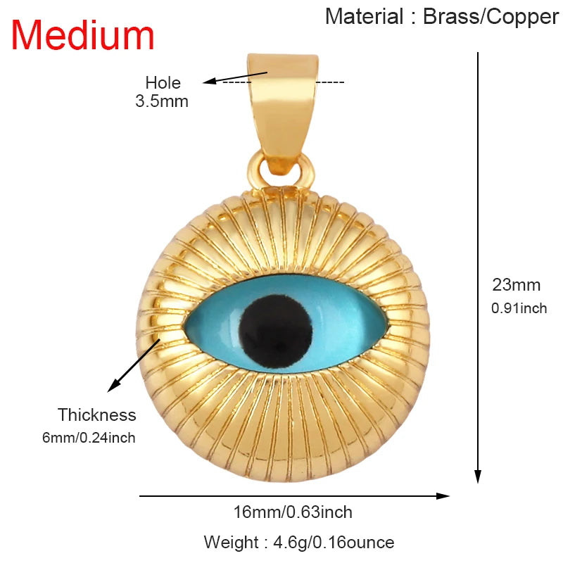 Blaues rundes Herz-Augen-Glücksamulett, türkischer Glücksanhänger, echtes 18 Karat vergoldetes Halsketten-Armband, Schmuckzubehör, S52