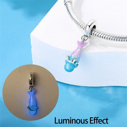 925 Silber Schildkröte Delphin Fischschwanz Muschel Seepferdchen Oktopus Leuchtende Charms Perlen passen Original Armbänder DIY Schmuck Geschenk