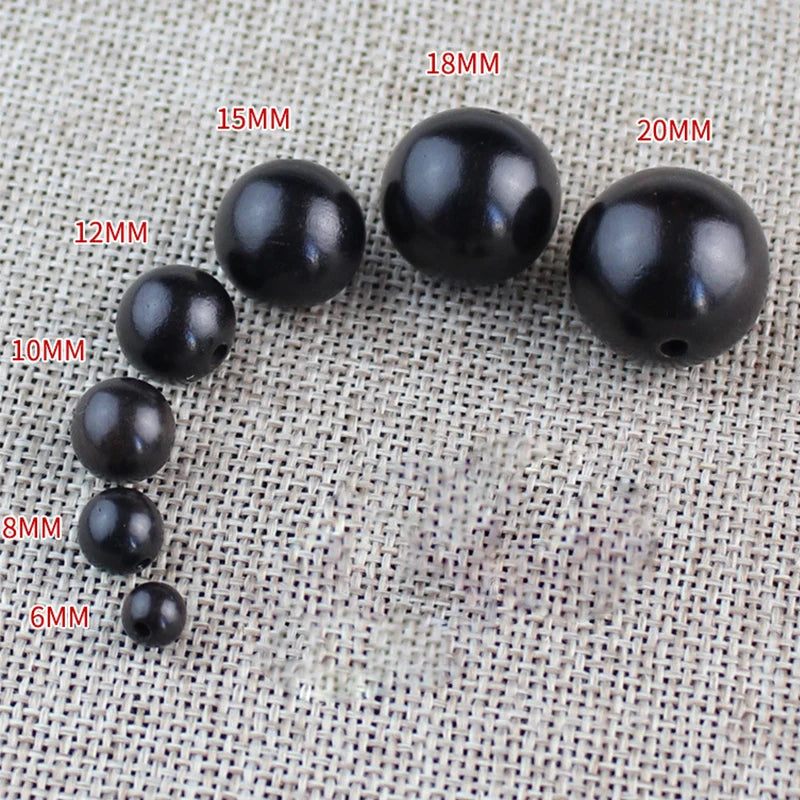 1 Packung natürliche schwarze/rote Sandelholz-Holz-Rundperlen, 6–20 mm, verschiedene Größen, Armbänder, Halsketten, Holzkugel, Perlenabstandshalter, DIY-Schmuck