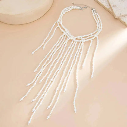 Ingemark Trendige Übertriebene Weiße Imitationsperlen-Quasten-Halskette für Damen, Exquisite Sexy Pullover-Kette, Schmuck-Accessoires
