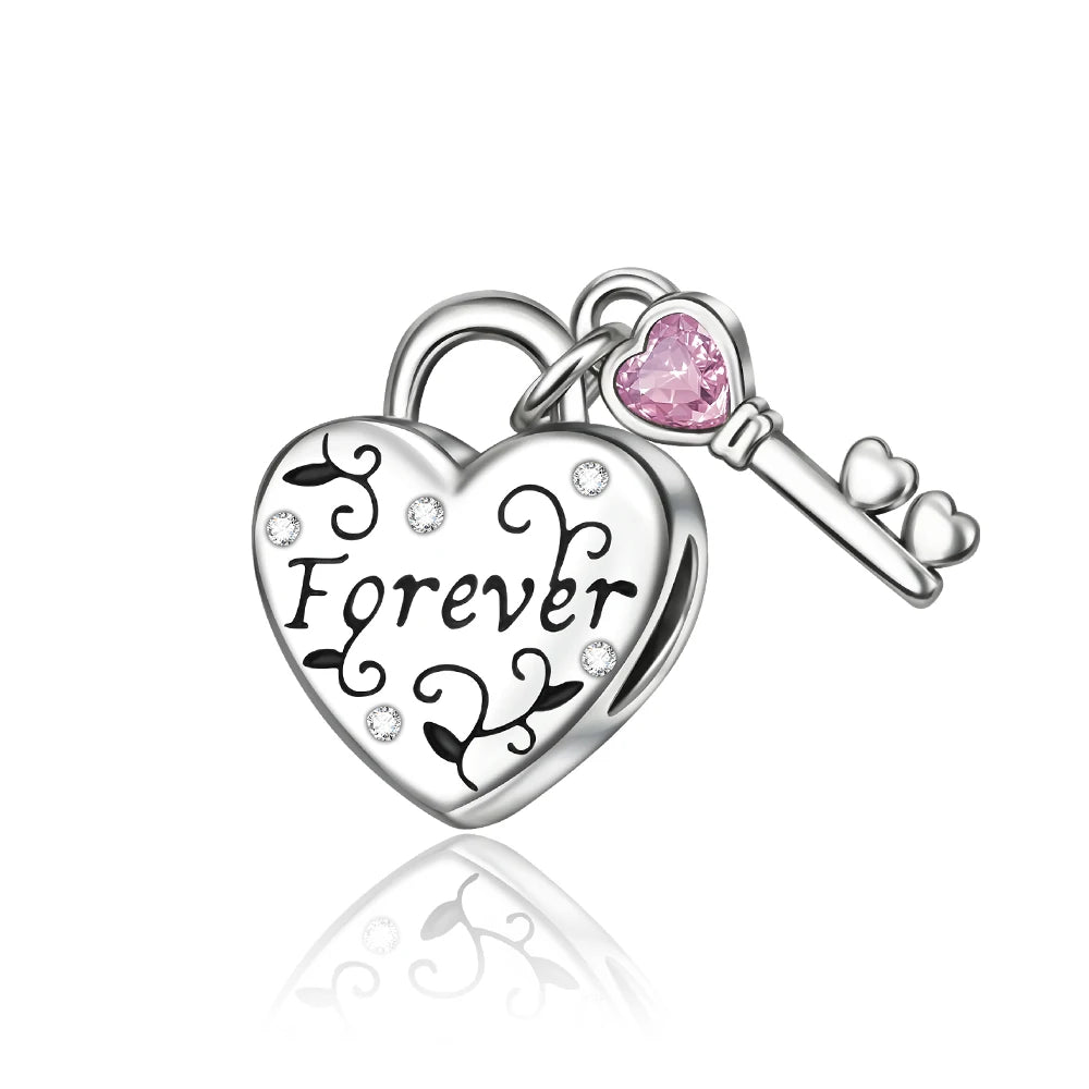 Romantischer 925 Sterling Silber Liebesschlüssel Herz-zu-Herz Charm für DIY Armband Halskette Verlobung Party Geschenke