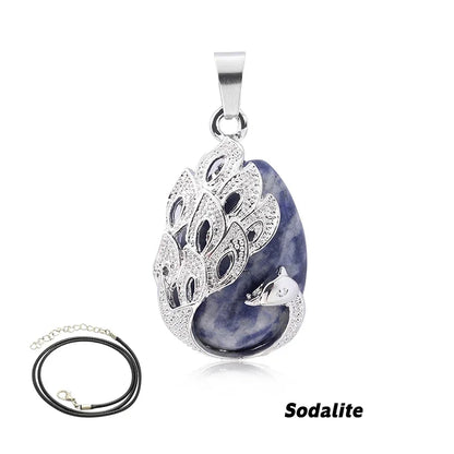 Wassertropfen Naturstein Anhänger Pfau Halskette Quarz Kristall Opal Tigerauge Halskette Anhänger für Frauen Männer Schmuck Geschenk