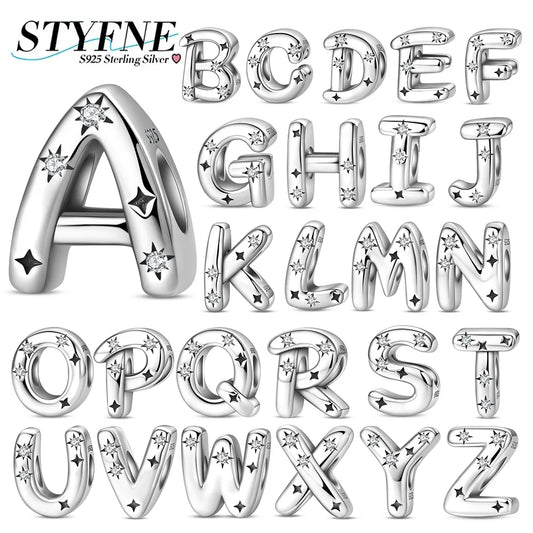 Charms aus 925er Silber, Buchstaben-Serie, Sternenlicht-Buchstaben, glänzende Zirkon-Perlen, passend für Armbänder, Zubehör, Schmuckherstellung, edler Schmuck, Geschenk