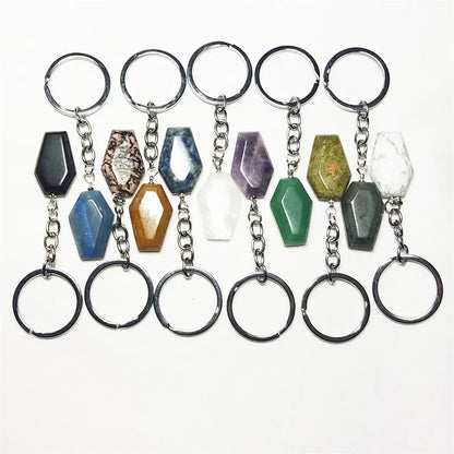 10 stücke Sarg Form Glück Natürliche Stein Schlüssel Ringe Quarz Kristall Achate Schlüsselanhänger Anhänger Schmuck Groß