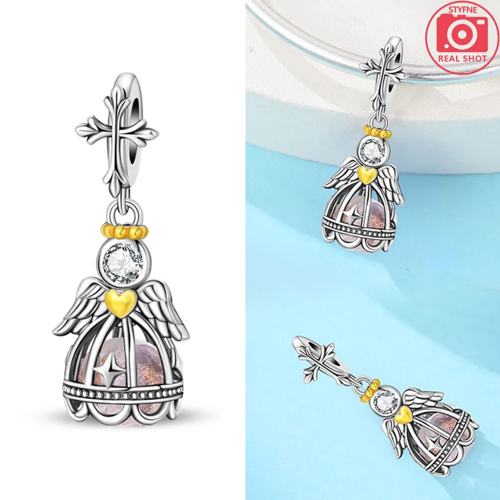 Neue Silber 925 Engel Skulptur Charms Herz Perlen Fit Original Armband für Frauen Schmuck Party Perlen DIY Edlen Schmuck Geschenke