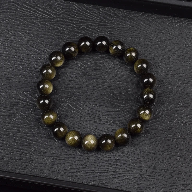 Natürliche Goldene Obsidian Stein Perlen Armband Männer Frauen Goldene Licht Regenbogen Obsidian Rohstein Runde Perle Natürliche Energie Schmuck