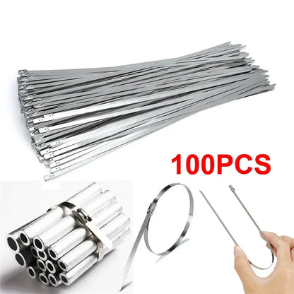 100 Stück 304 Edelstahl Metall-Kabelbinder Auspuff-Ummantelung Beschichtete Verriegelbare Metall-Reißverschluss-Kabelbinder Multifunktionale Verriegelbare Kabelbinder