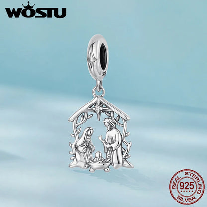 WOSTU Anhänger „Jesus-Krippe“ aus 925er-Sterlingsilber, „Die Geburt Jesu“, passend für Armbänder, Halsketten, DIY, einzigartiges Geschenk