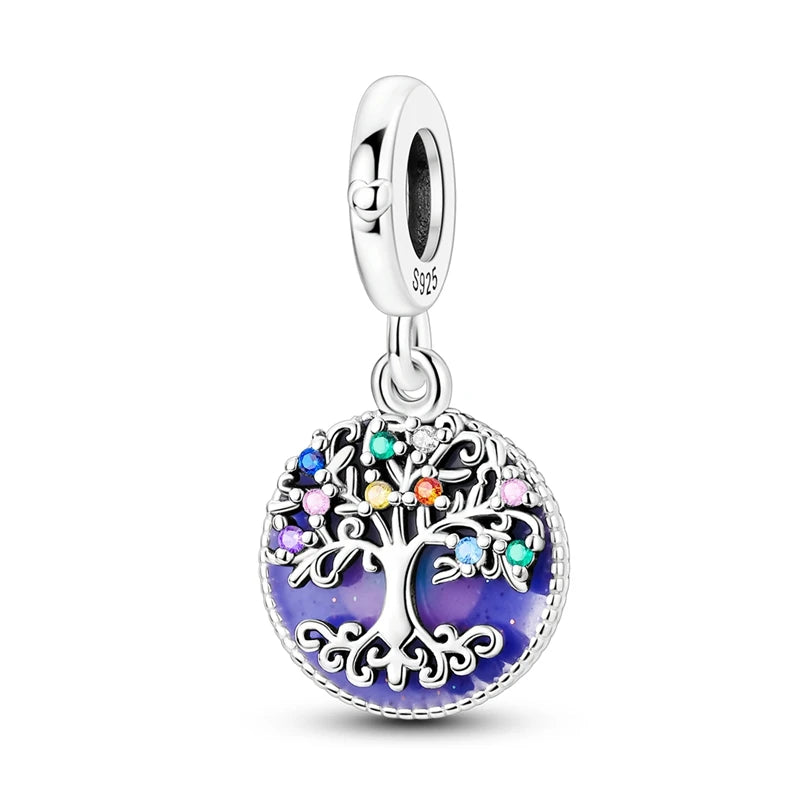 Charm-Anhänger aus 925er-Sterlingsilber mit eingelegten herzförmigen Perlen und Rosen-Anhänger, passend für Schlangenarmband, Boutique-Halskette, lila Anhänger, Geschenk