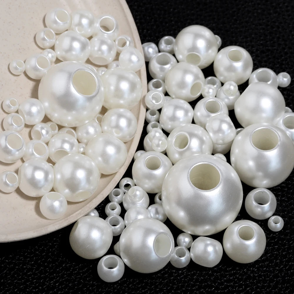 ABS Imitation Perle Perlen Lose Große Loch Runde Perlen Acryl Spacer Perlen Für Handgemachte Armband, Die DIY Schmuck Zubehör