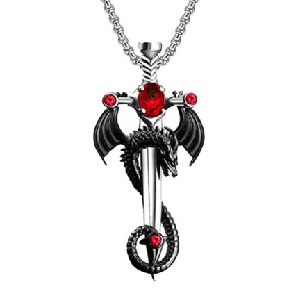 Gotische Drachenschwert-Kreuz-Anhänger-Halskette – Punk-Zirkon-Drachenanhänger – Vintage-Schwert-Anhänger – Dunkler Gothic-Schmuck für Herren & Damen