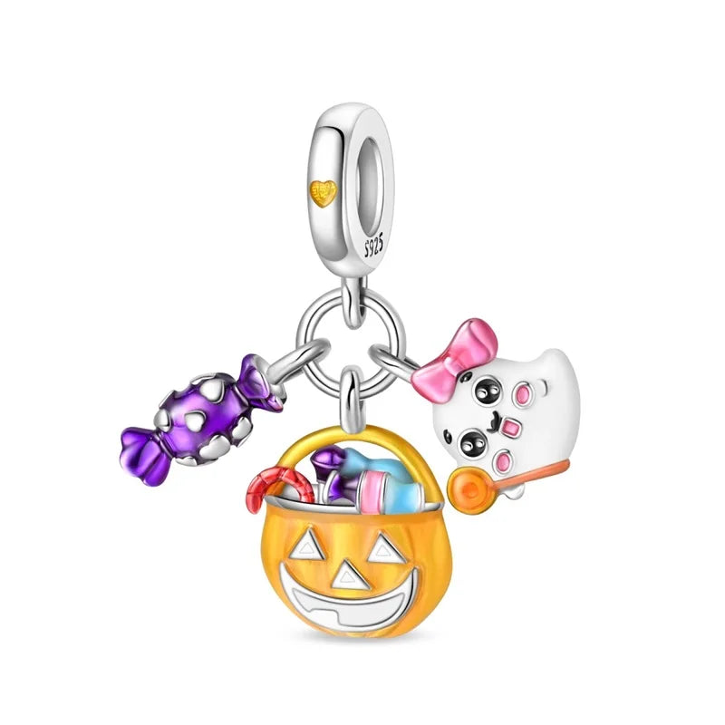 Heißer Verkauf 925er Sterlingsilber Kürbiskopfperlen & fliegende Hexe baumelnder Charm passend für Armband Halloween Anhänger Zubehör Geschenke
