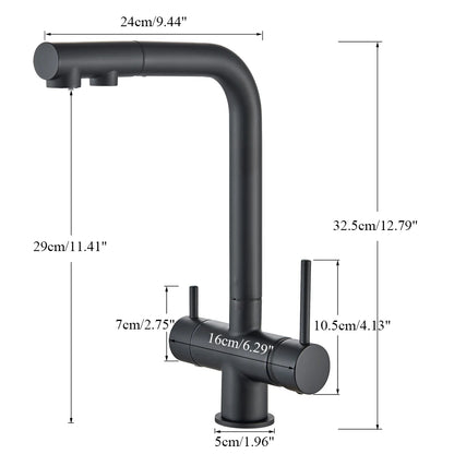 Rozin Wasserreiniger, Küchenarmatur, Schwarz, herausziehbarer flexibler Filter, Küchenarmaturen, Kran, Messing, 2-in-1-Mischbatterie für heißes und kaltes Wasser