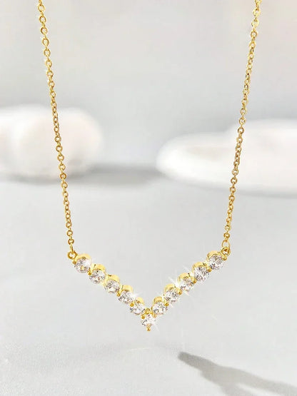 Schlichte, klassische, wunderschöne Zirkon-Schlüsselbeinkette aus 925er-Sterlingsilber mit V-förmigem Zirkon für Damen, Jahrestag, Party, hochwertiger edler Schmuck