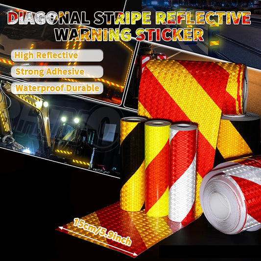 15 cm breites diagonales PVC-Reflektorband, selbstklebendes, wasserdichtes Sicherheitswarnband, Identifikationsband für LKW, Motorrad, Fahrrad, Auto