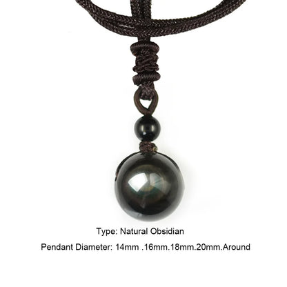 Halsketten und Anhänger aus Naturstein für Damen und Herren, schwarzer Obsidian, Regenbogenaugenperlen, Kugeltransfer, Lucky Love