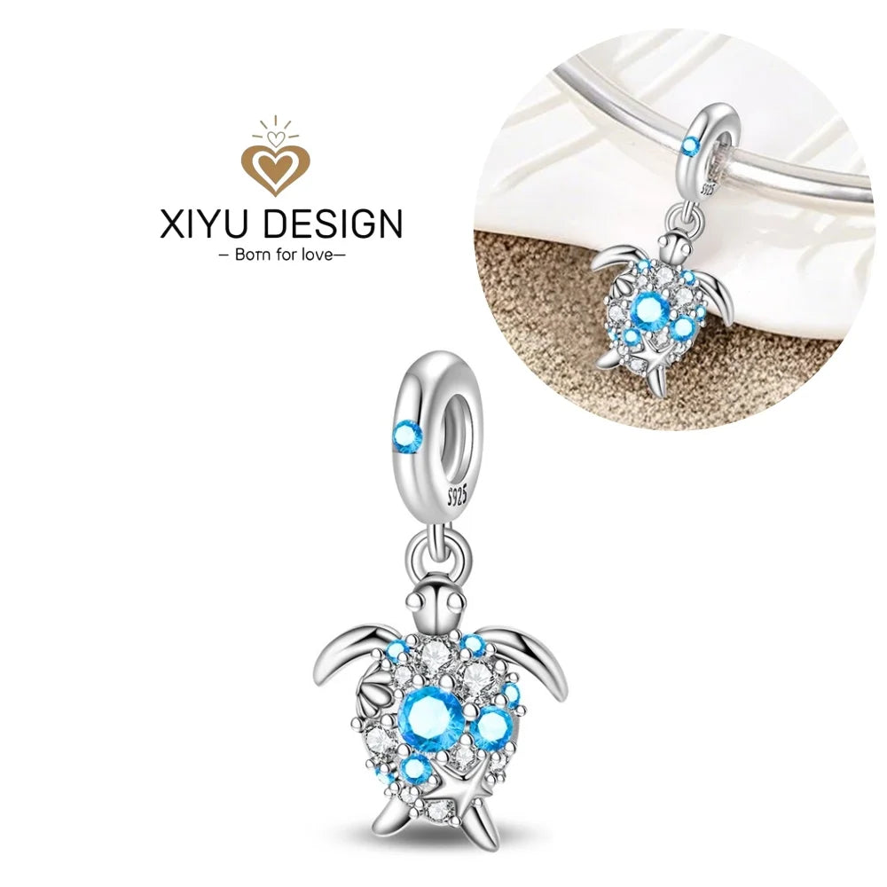 Charms-Anhänger aus 925er-Sterlingsilber mit blauen Ozean-Serie, passend für das DIY-Armband der Marke, Damenschmuck, Geschenke für Freundin