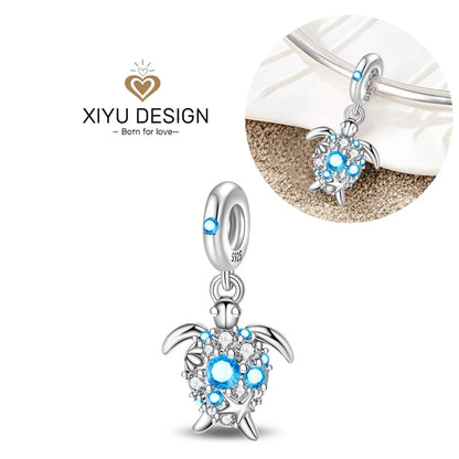 Charms-Anhänger aus 925er-Sterlingsilber mit blauen Ozean-Serie, passend für das DIY-Armband der Marke, Damenschmuck, Geschenke für Freundin
