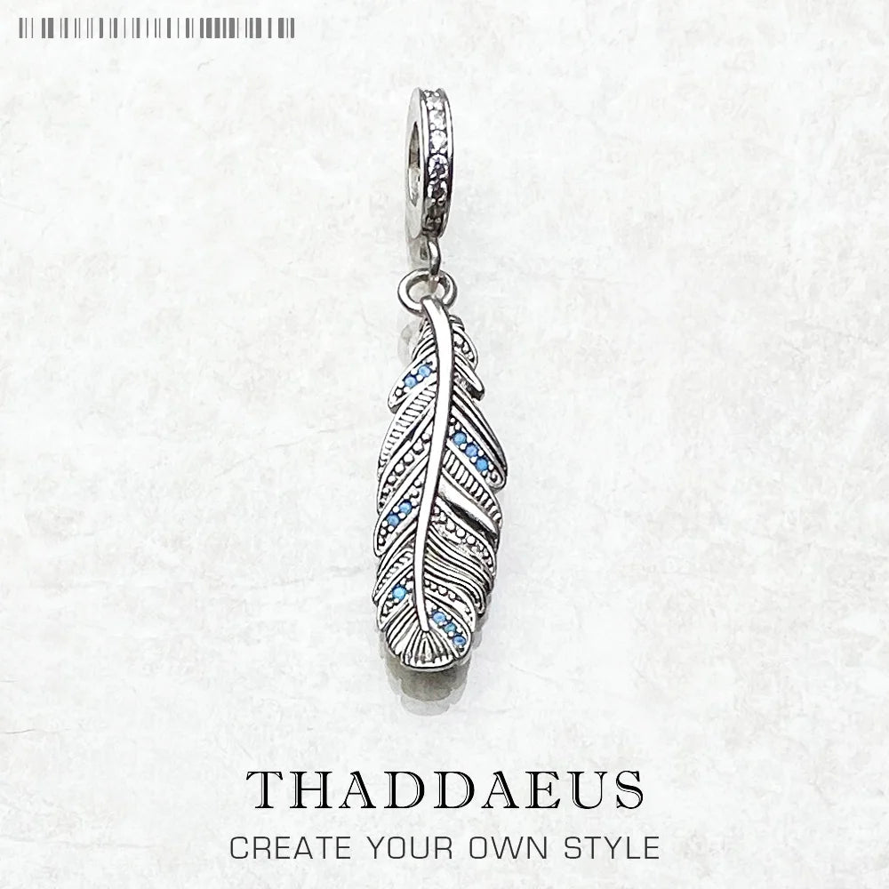 Mode Neue 925 Sterling Silber Feder Blau Anhänger Charme Für Frauen Männer Trendy Zubehör Herstellung